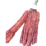 Altar'd State Tiered Mini Dress Ruffle‎ Mock Neck Long Sleeve Pink Snakeskin Print Photo 3