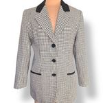 Vintage 90s Black White Houndstooth Blazer Jacket Velvet Collar Wool Blend 12 Photo 0