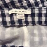 American Eagle Gingham Notched Mini Skirt Navy White Cotton Linen Size M Photo 4