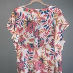 Counterparts Pink and Blue Floral Ruffle Short Sleeve Tie Front Blouse Large Photo 6