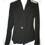 Cache NWT $178 Womens 6  Black Jacket Blazer Metal Accents Shoulder Silver Office Photo 0