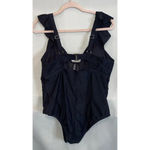 Terra & Sky  Swimsuit 0X 14W One Piece Black Gold Hardware Lattice Trim Ruffles‎ Photo 1