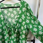 Ava & Viv NWT  Kelly Green Floral Peplum Tie Front Blouse Summer Festival 3X Photo 1