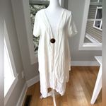 Vintage Ivory Cotton Long Flowy Short Sleeve Cardigan Top Made in Thailand White Size M Photo 9