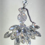 Elegant Silver Tone Lady in Dress Crystal Rhinestone Pendant Photo 0