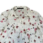 ZARA  Basics Mermaid Print Button Down Blouse Top XS Cream Red Pink Pearl Buttons Photo 2