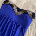 2b Bebe XS Blue dress black silver& gold beads neckline hi low hem soft fabric Photo 1