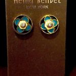 Henri Bendel Earrings Turquoise Black and Gold Floral Studs NEW ON CARD Photo 6