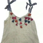 THML Multi Colored Tassel Cream Tank Blue Gingham Ribbon Ties size Small Photo 0