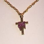 Elegant Gold Tone and Purple Enamel Dainty Cross Necklace Photo 2