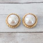 Vintage Gay Boyer Clip On Earrings Faux Pearl with Gold Tone Halo Photo 1