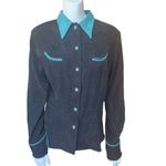 Vintage Desert West Black & Teal Buttton Down Shirt (S) Blue Photo 1
