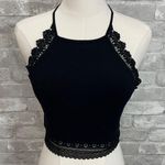 Tamsc Black Lace Halter Crop Top Size L Photo 0