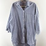 ZARA Striped 3/4 Sleeve Oversized Poplin Tunic Button-Up Shirt Blue White XS Photo 2