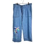 Johnny Was NWT Sarabi Pull On Pants Light Wash Denim Embroidered Palm Trees XL Photo 1