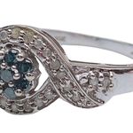 10K 10KT Round Diamond + Round Emerald White Gold Ring Sz 7 Photo 6