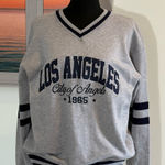 Charlotte Russe Gray and Blue V-Neck Sweater with Collegiate Style Photo 0