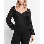 EXPRESS  Black Sheer Lace Balloon Sleeve Cropped Sweetheart Top Small NWT Photo 8