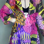 Creations Retro Colorful Abstract Sheer Tunic Swim Cover Blouse Photo 2