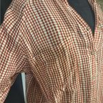 Lou & grey  Orange and White Gingham Checkered 100% Cotton Button-Down Shirt 💜💚 Photo 1