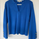 Loft Blue V-Neck Sweater with Relaxed Fit Long sleeve with Buttons Royal Blue Photo 0
