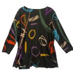 Ali Miles XL Black Abstract Brush Stroke Print 3/4 Sleeve Pocket Tunic Top Photo 1