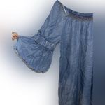 Democracy  Boho Smock Neck Dress Blue Chambray W/Bell Ruffle Sleeves Knee XL Photo 5