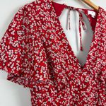 Socialite  Mini Dress Womens Large Red White Floral‎ Ditsy Cutout V-Neck Bohemian Photo 3