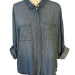 Lola River Size XL Chambray Button Front Top Blouse Tencel Lyocell Roll Sleeves Blue Photo 1
