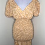 Lumiere Dress SMALL Daisy Floral Smocked Mini Ruffle Vneck Girly Cottage Yellow Photo 0