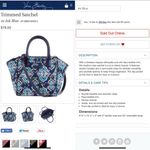 Vera Bradley  Ink Blue Trimmed Satchel Cotton Faux Vegan Leather Zip Hand Bag Photo 7