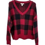 William Rast  sweater V neck pullover buffalo plaid red black large NEW Photo 0