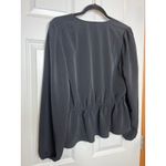 Loft  NEW Medium Black V Neck Long Sleeve Faux Wrap Peplum Shirt Drawstring Waist Photo 1