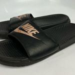 Nike Benassi slides black with pink writing women’s size 10 casual athleisure Photo 2