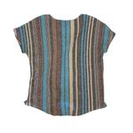 W5  Top Small Striped Button Tie Front‎ Short Sleeve Boho Casual Photo 2