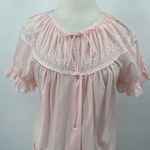 Vintage Nightgown Embroidered Neck Ruffled Short Sleeves Mini Pink Womens Medium Photo 4