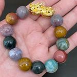 Handmade Natural Agate Multicolored Stone Pi Xiu Fengshui Lucky Stretch Bracelet Photo 3
