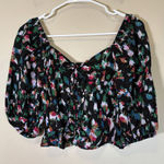 Open Edit Nordstrom Long Sleeve Corset Blouse Top Floral Black Small S Photo 0