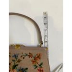 Vintage Floral Tapestry Needlepoint Purse Handbag Granny w/ Small Mirror EUC Tan Photo 11
