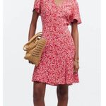 Madewell Red White Floral Daisy Short Sleeve V-Neck Button Down Mini Sun Dress 4 Photo 0