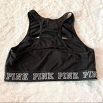 PINK - Victoria's Secret VS PINK Black High Neck Jersey Mesh Cut Out Logo Band Sports Bra Size Large Photo 1