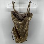Good American Anthro Shine Ruched One Piece Swimsuit Square Gold Metallic 3 L Photo 4