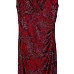 Ralph Lauren  Side Ruched Faux Wrap Midi Dress Size 8 Paisley V Neck Liquid Knit Photo 0