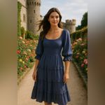 Mittoshop  Midi Dress Summer Autumn Puff Sleeve Smocked Tier Cottagecore Prairie Photo 1