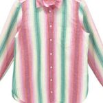J.Crew  Linen Classic Fit Rainbow Striped Long Sleeve Shirt Photo 4