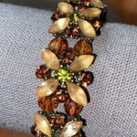 Gorgeous Multicolored Earth Tone Floral Rhinestone Stretch Bracelet Brown Photo 4