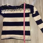 Loft Ann Taylor  Navy Blue and Cream Horizontal Stripe Long Sleeve Sequin Shirt Photo 6