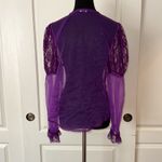VTG PURPLE SHEER LACE LONG SLEEVE DAINTY COVER UP BLOUSE Photo 2