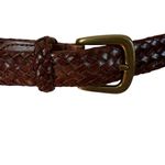 Talbots brown genuine leather braided adjustable belt brass buckle women's M Photo 3