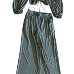 Listicle  Olive Green Ruffle Two-Piece Set | Crop Top & Wide Leg Pants SZ‎ SMants Photo 0